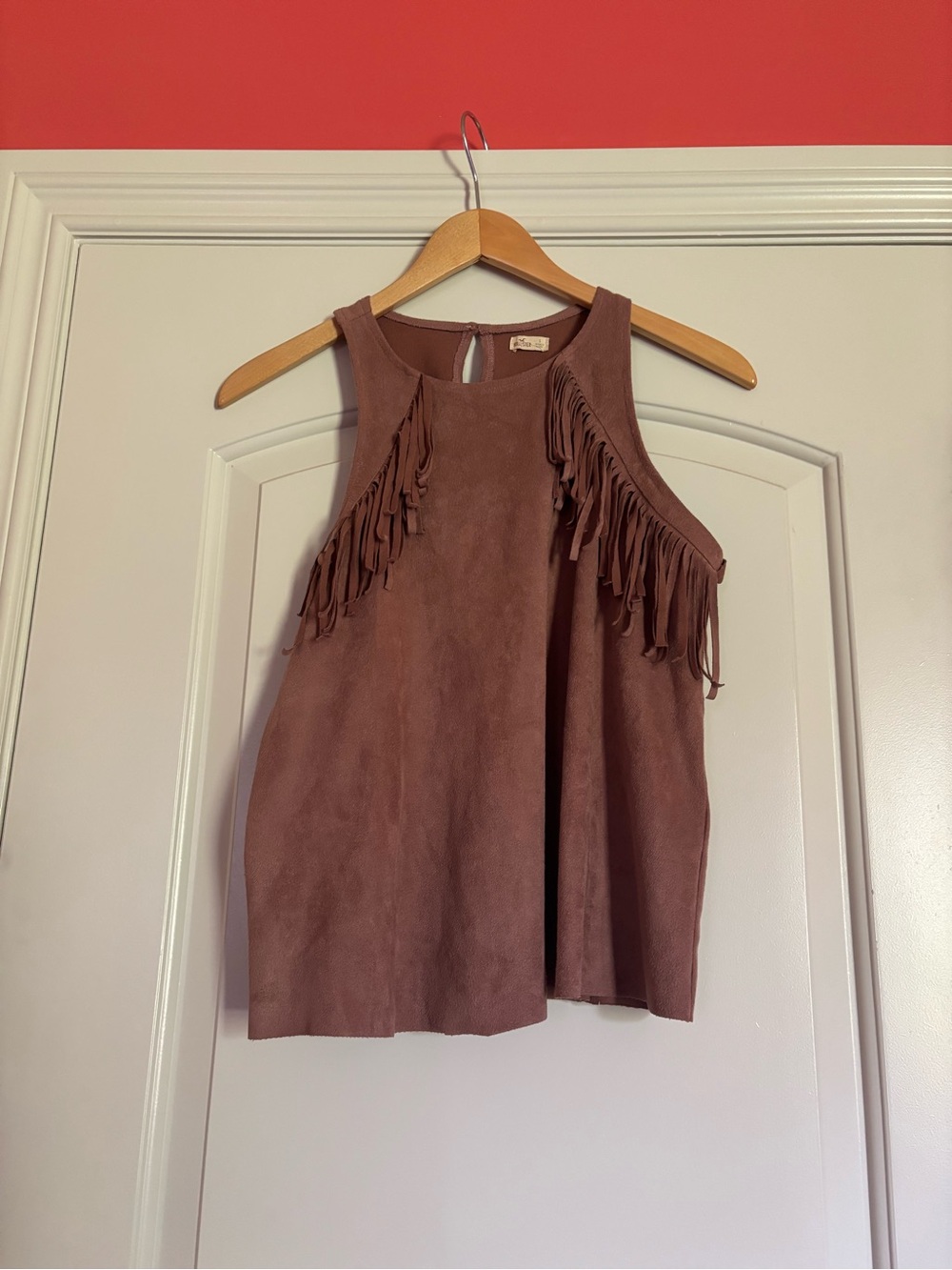 Hollister Dusty Mauve Fringe Suede-Look Tank. Size Small.